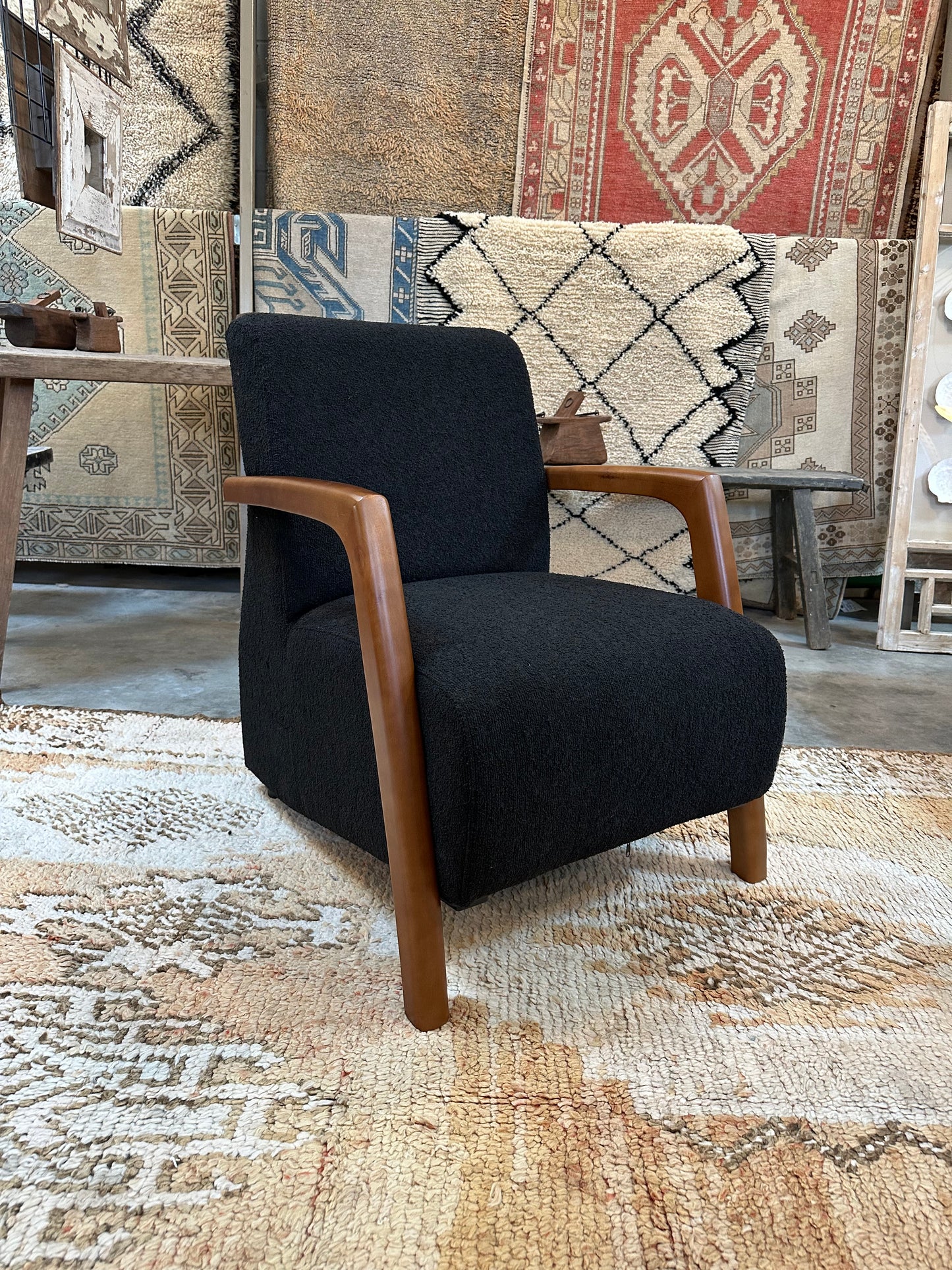 Modern Design Upholstered Walnut Arm Chair - 3 Colors