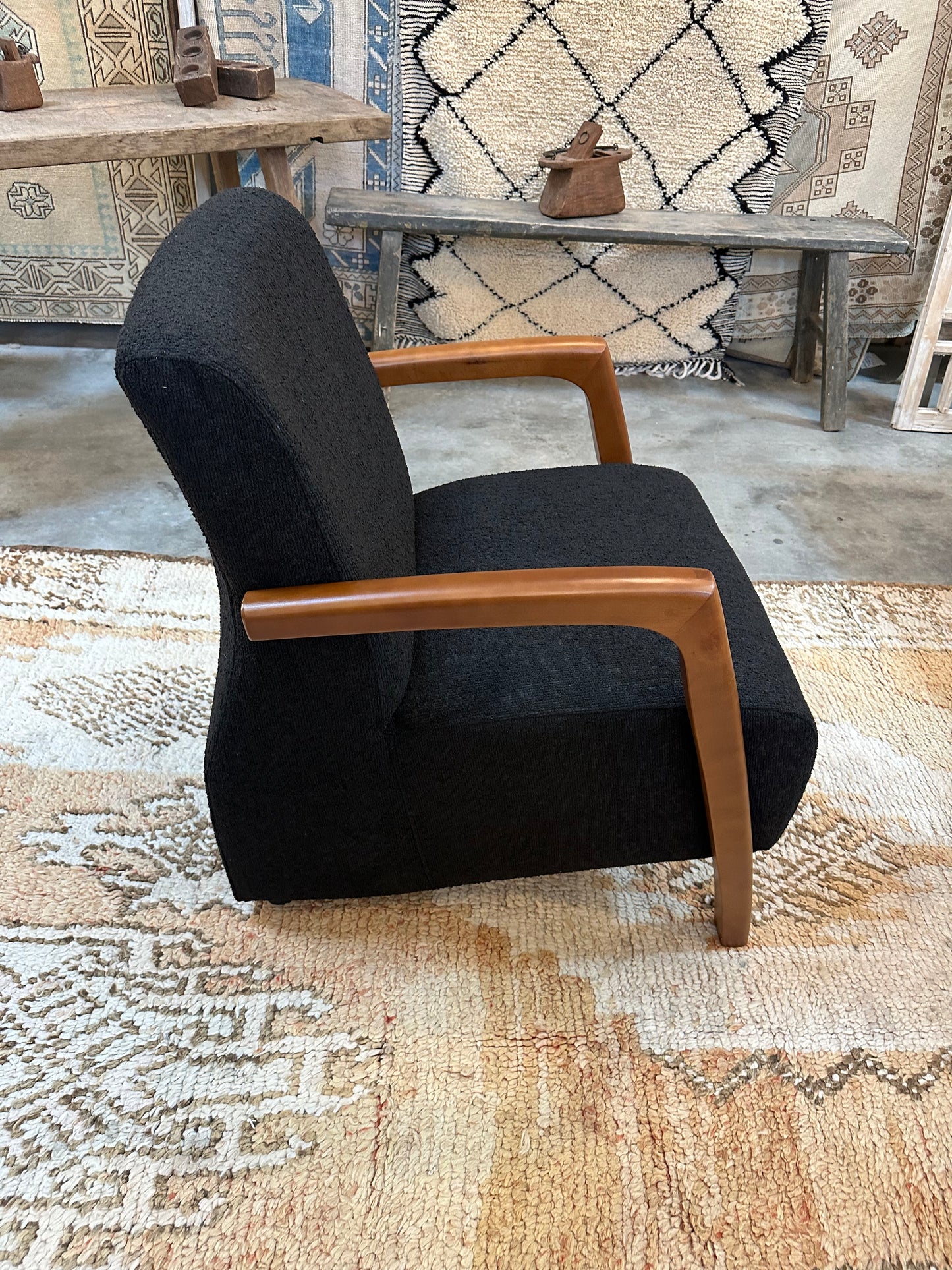 Modern Design Upholstered Walnut Arm Chair - 3 Colors