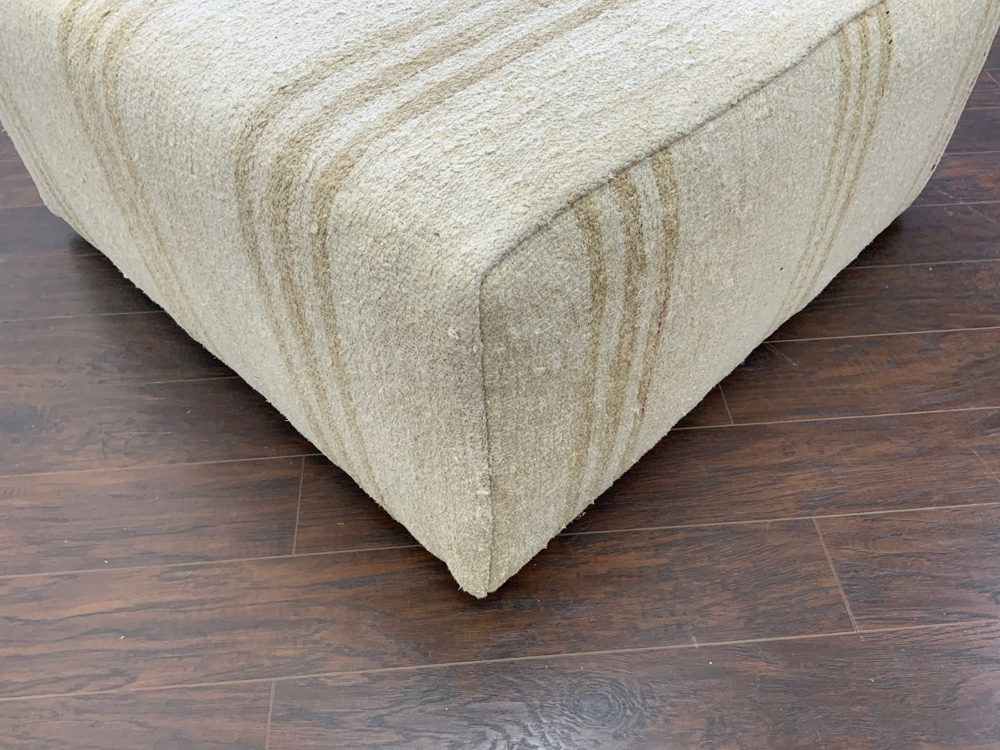 Handcrafted Vintage White Hemp Upholstered Ottoman 3' x 3' - B