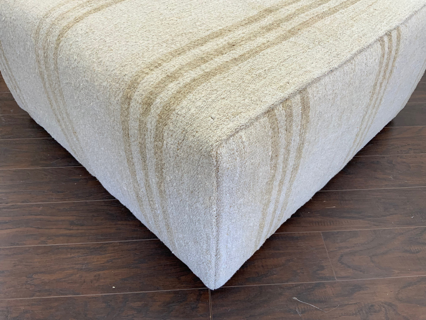 Handcrafted Vintage White Hemp Upholstered Ottoman 3' x 3' - B