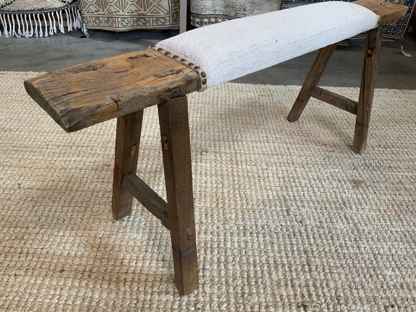 Vintage Turkish Upholstered Entryway Bench - CB300