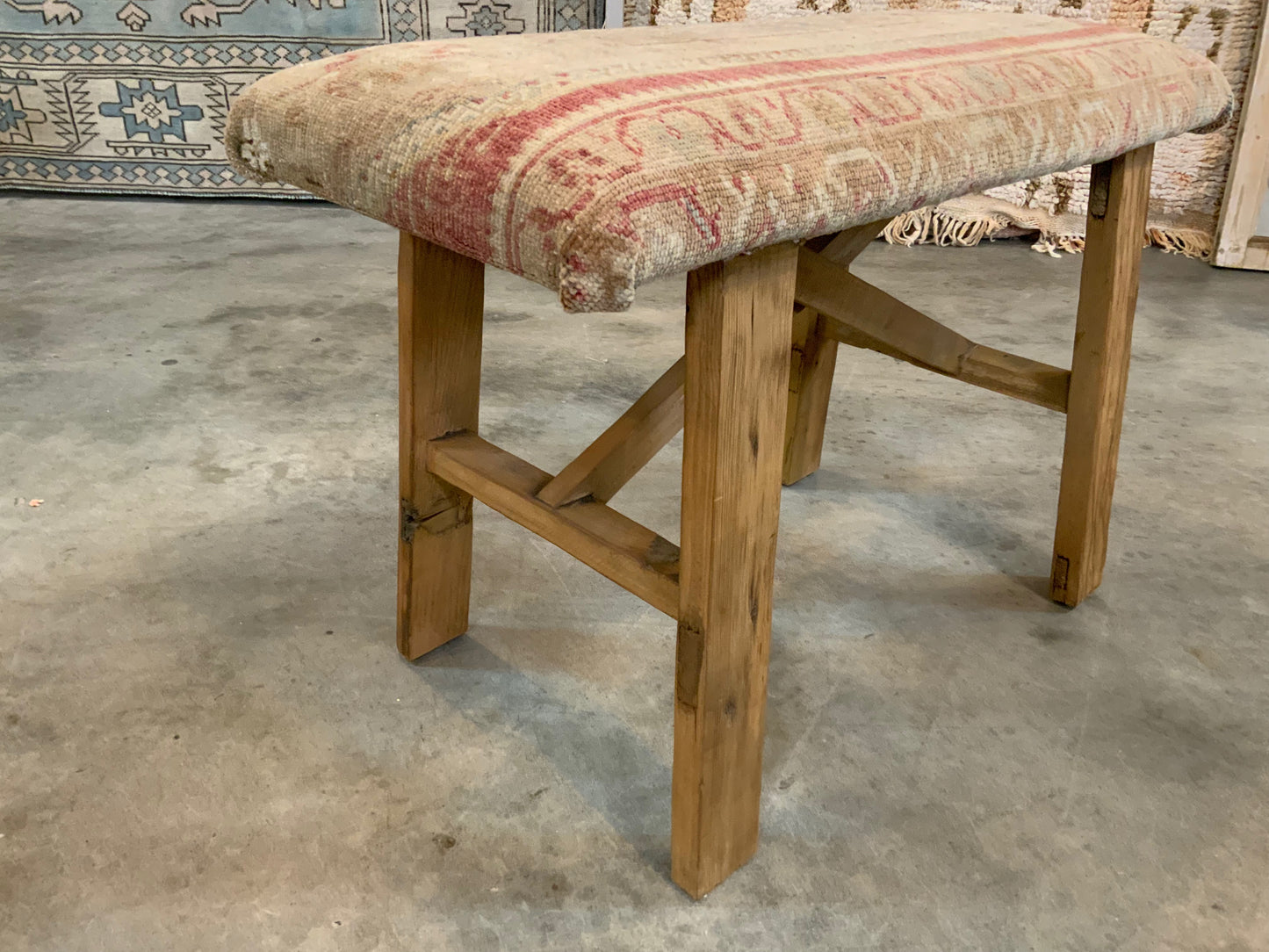 Med - Vintage Rug Upholstered Wood Bench
