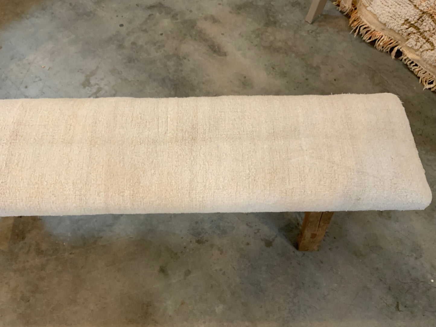LG - Vintage Rug Upholstered Wood Bench - White Turkish Hemp