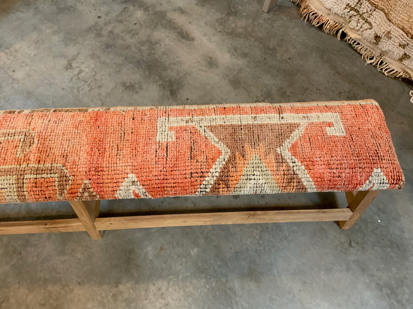 LG - Vintage Rug Upholstered Bleached Wood Bench