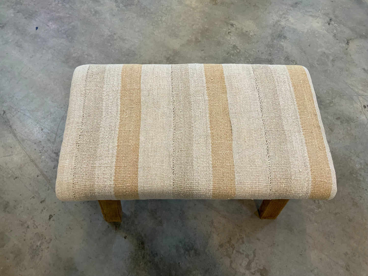 Handcrafted Vintage Rug Upholstered Ottoman - Elm Legs