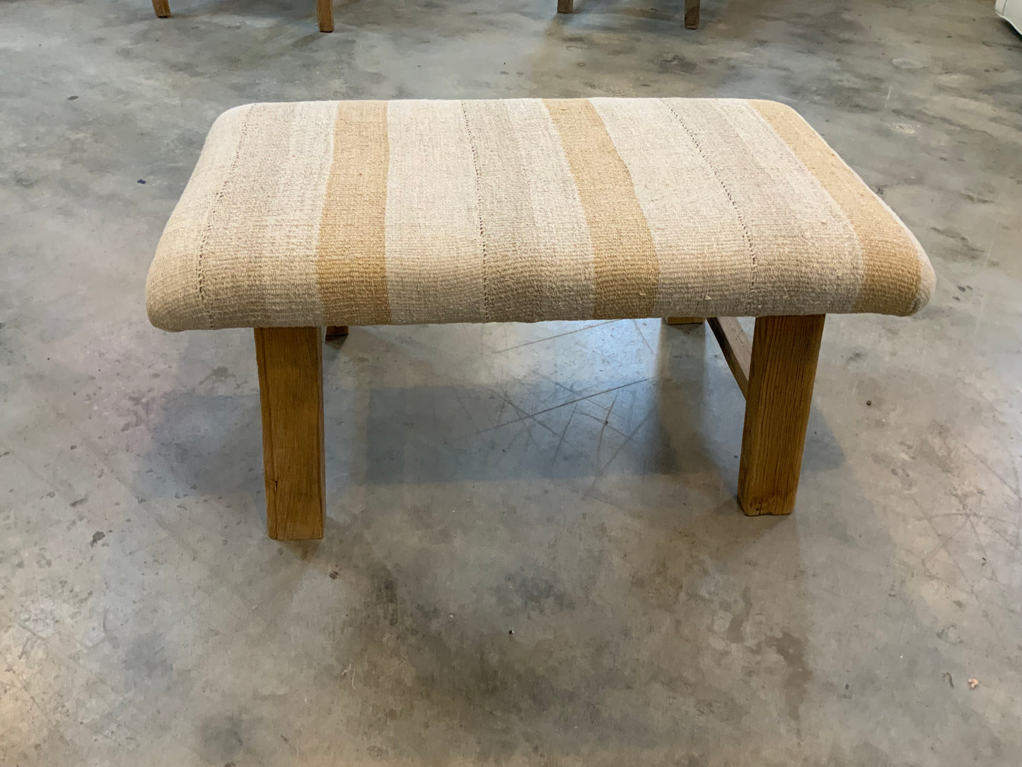 Handcrafted Vintage Rug Upholstered Ottoman - Elm Legs