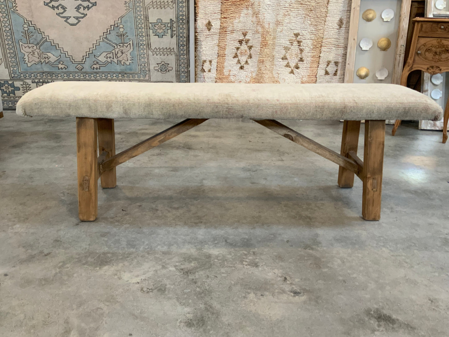 LG - Vintage Rug Upholstered Wood Bench