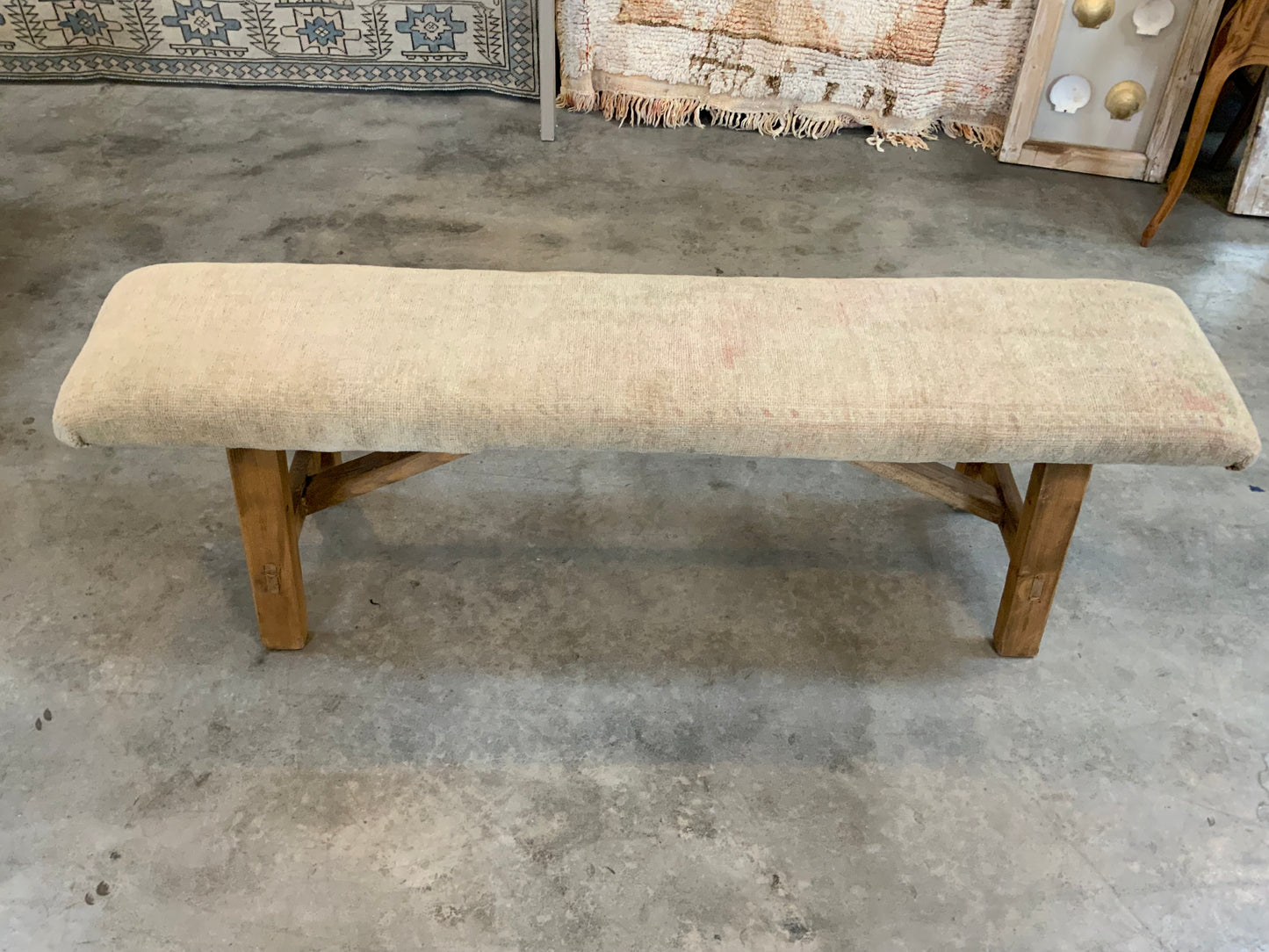 LG - Vintage Rug Upholstered Wood Bench