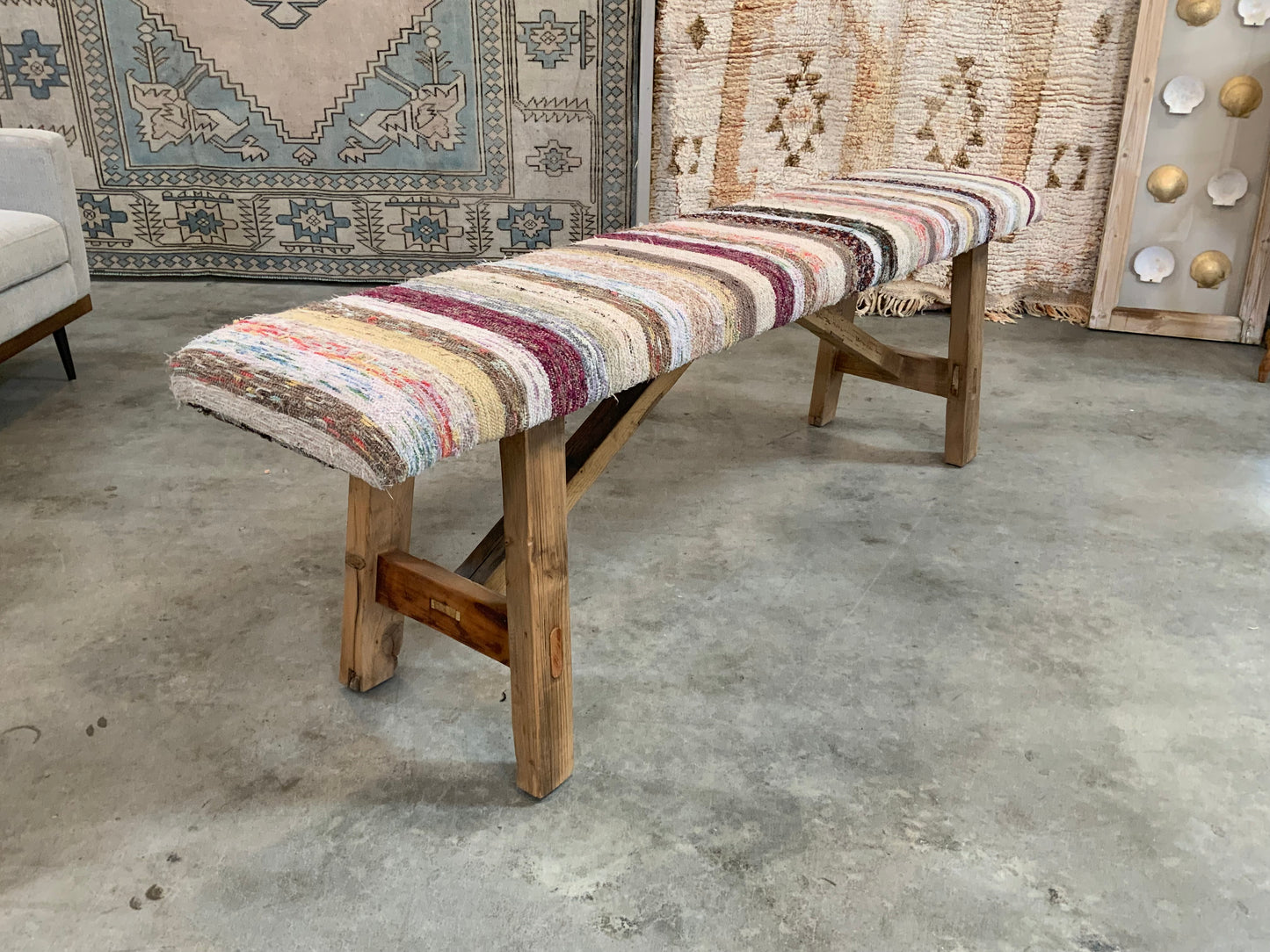 LG - Vintage Rug Upholstered Wood Bench