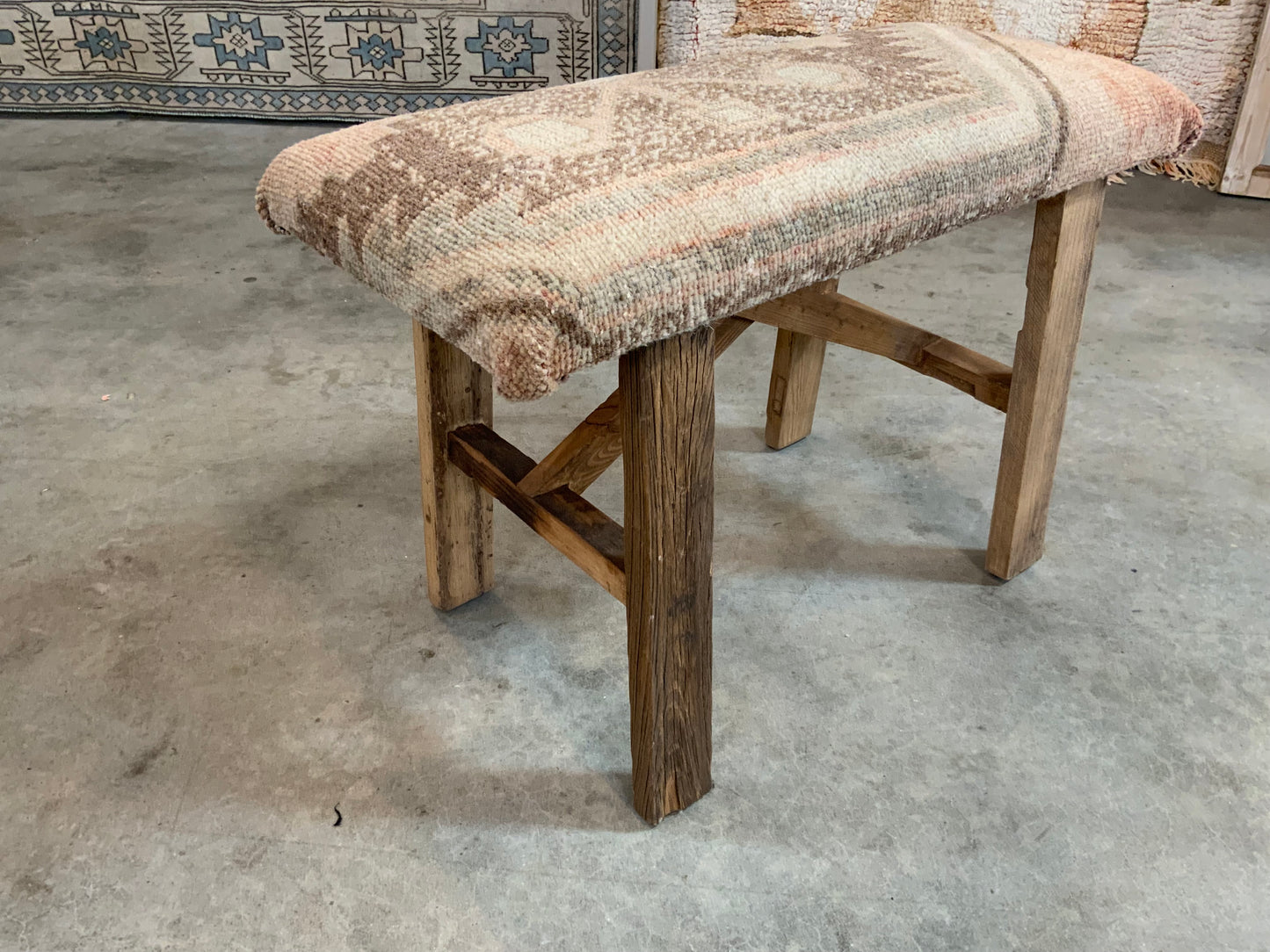 Med - Vintage Rug Upholstered Wood Bench