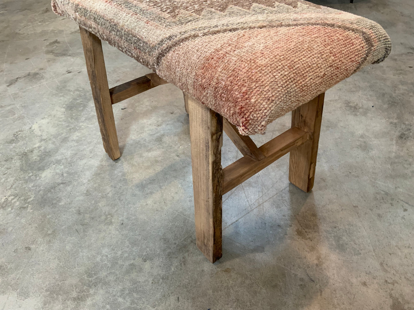 Med - Vintage Rug Upholstered Wood Bench