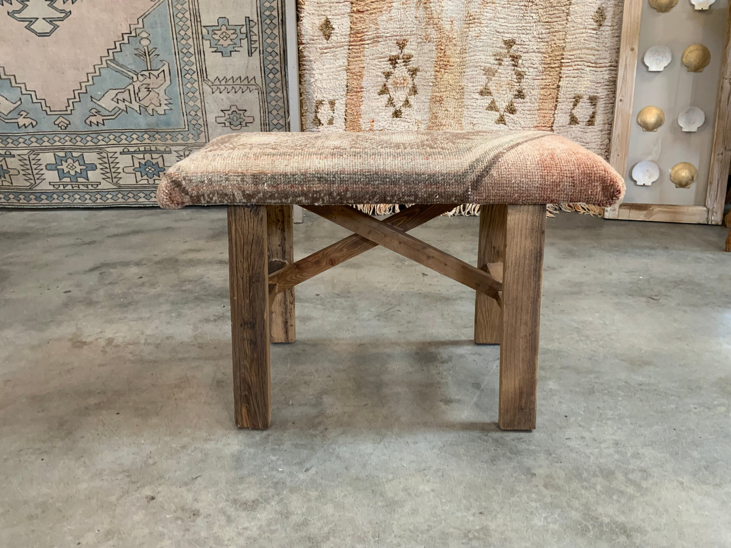 Med - Vintage Rug Upholstered Wood Bench