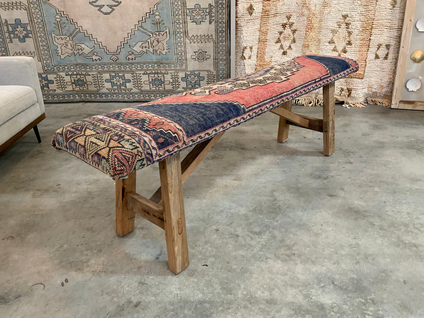 LG - Vintage Rug Upholstered Wood Bench - B