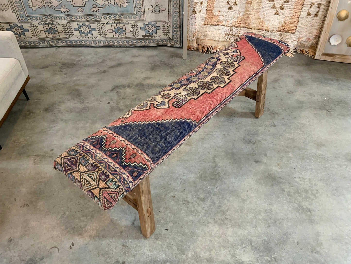 LG - Vintage Rug Upholstered Wood Bench - B