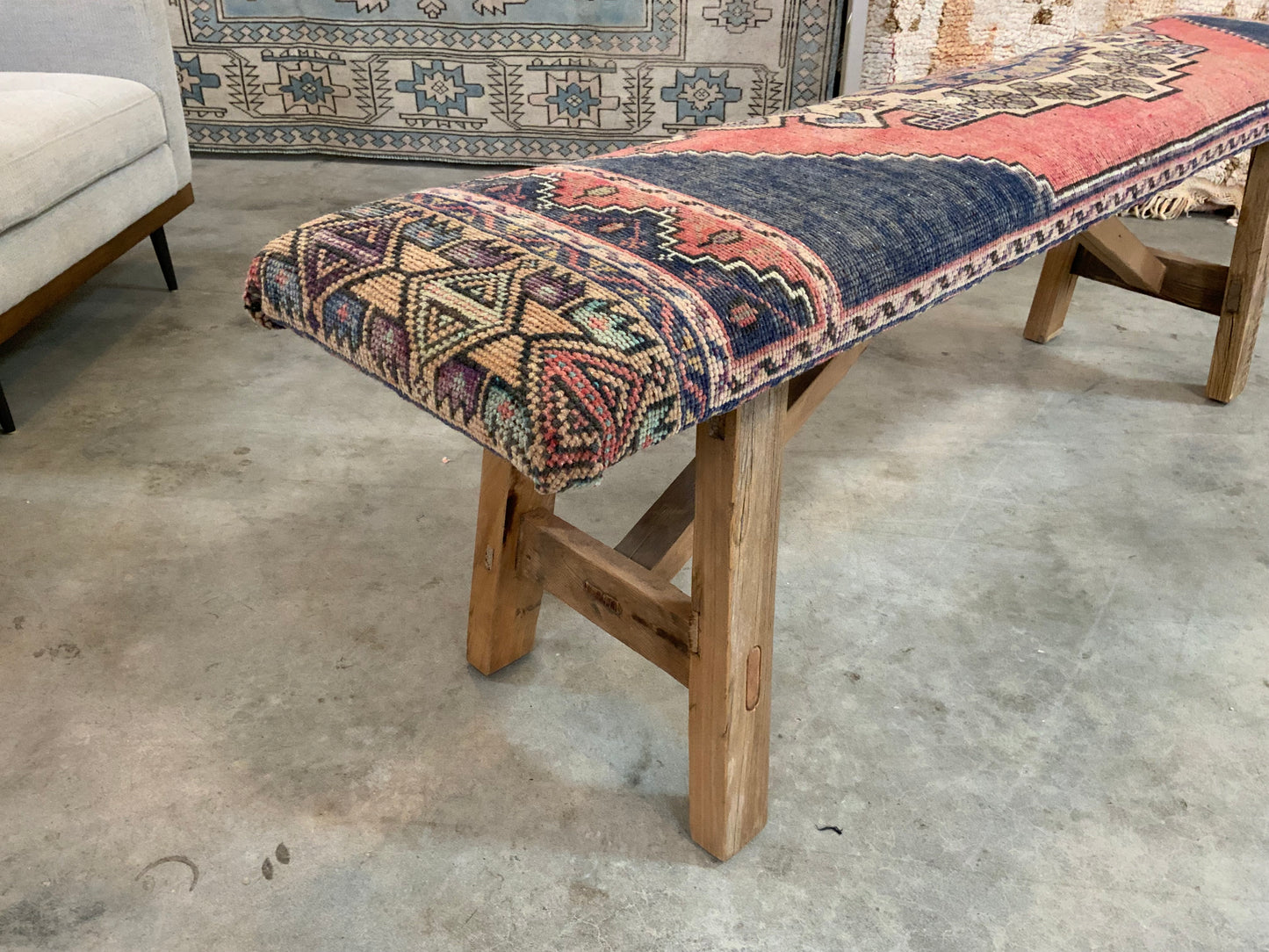 LG - Vintage Rug Upholstered Wood Bench - B