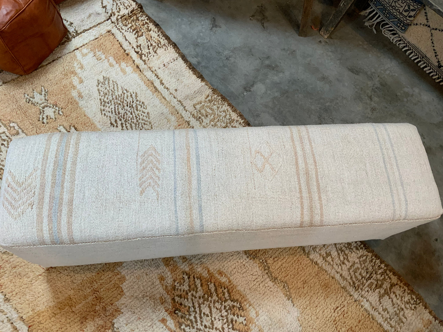 Handcrafted Vintage Hemp Upholstered 5’ Bench Ottoman A