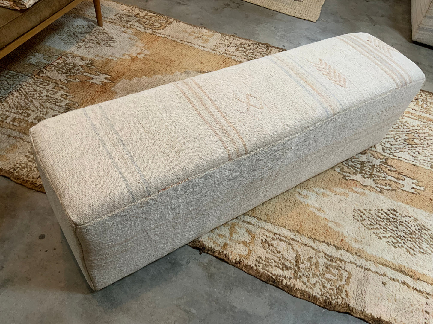 Handcrafted Vintage Hemp Upholstered 5’ Bench Ottoman A