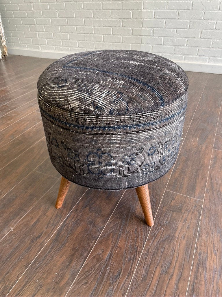 Round Turkish Upholstered Ottoman Mud Cloth - Med TOUS117
