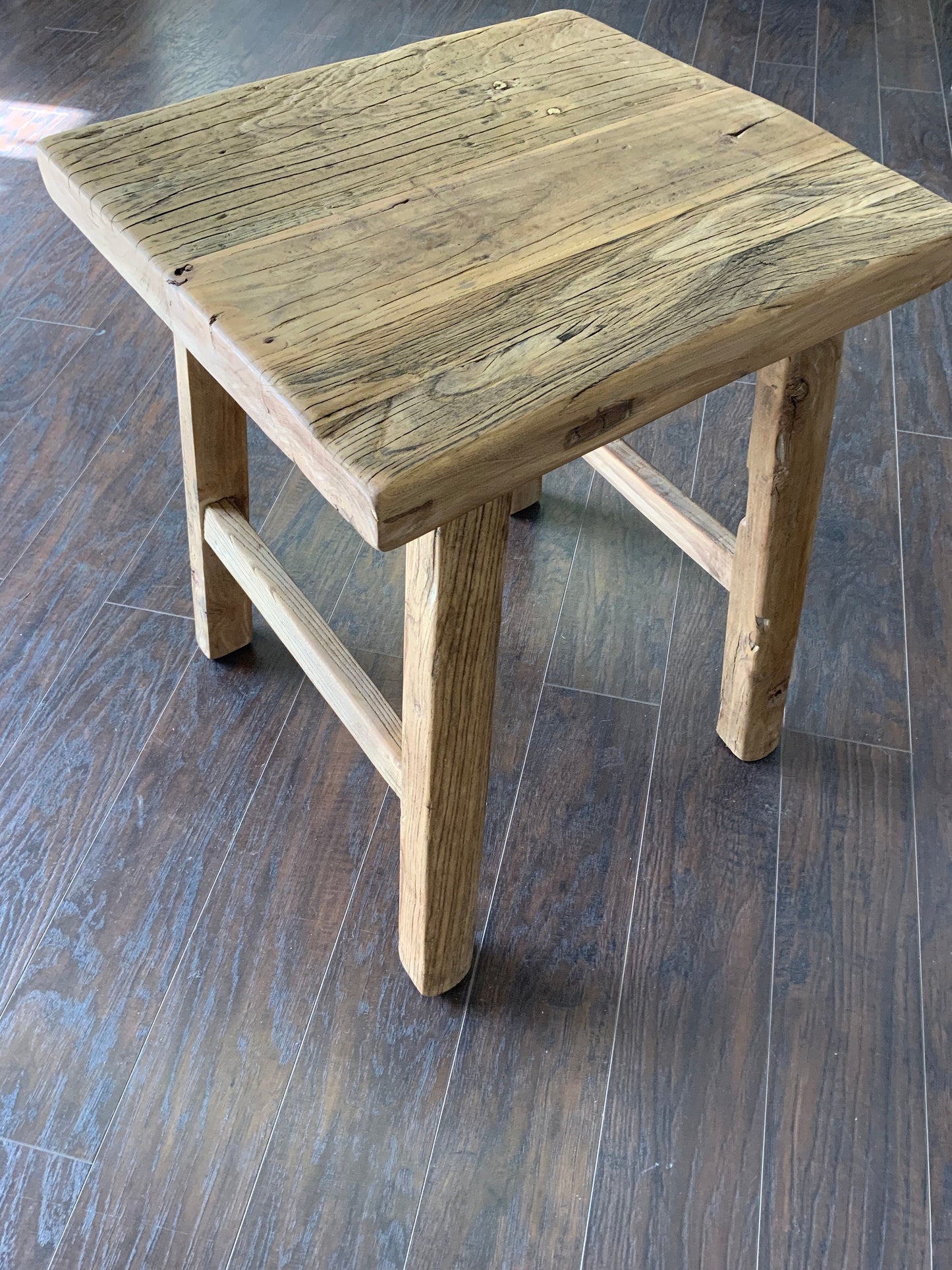 Reclaimed Elm Wood Square Side Table