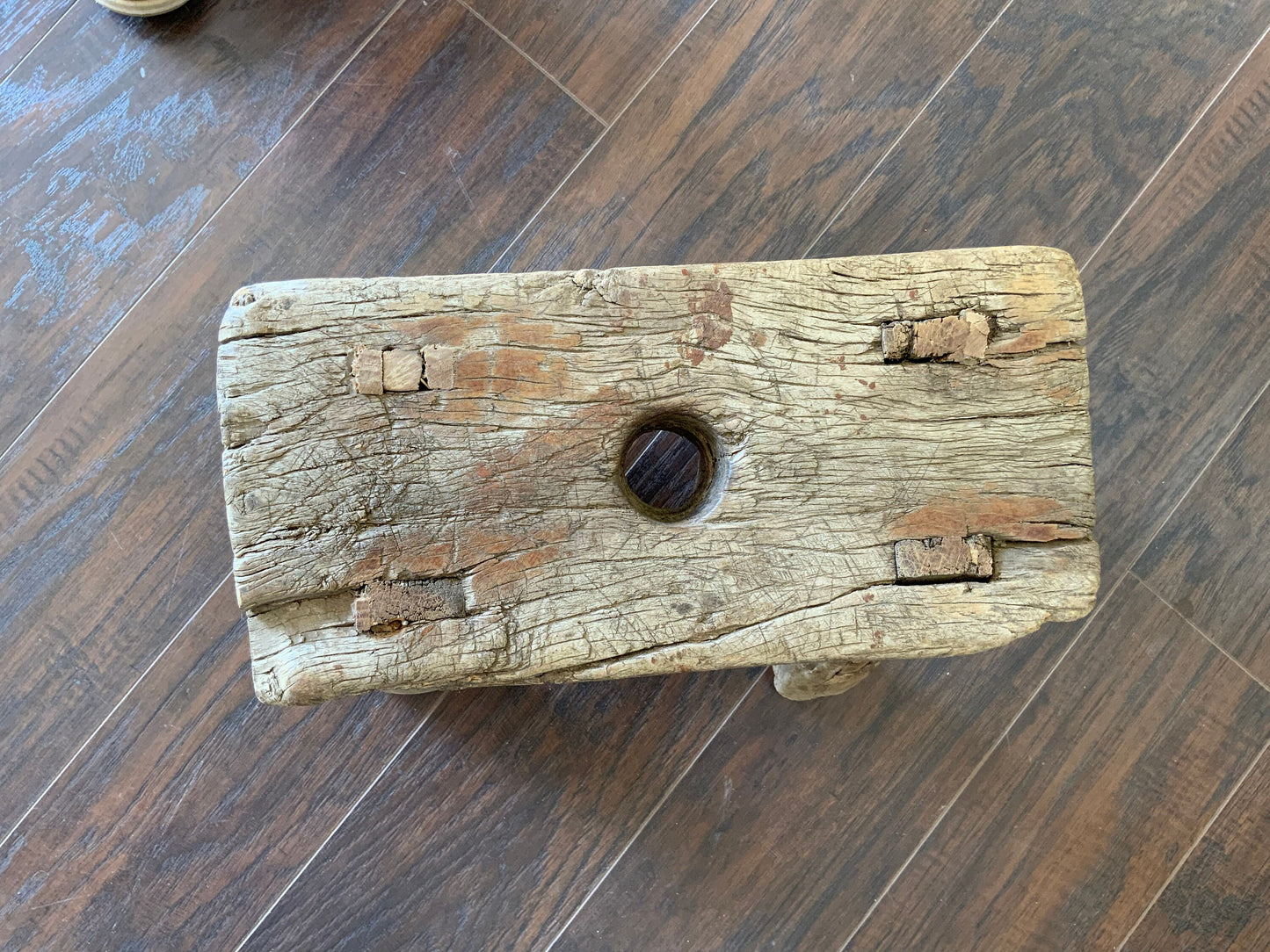 Vintage Reclaimed Elm Wood Mini Stool