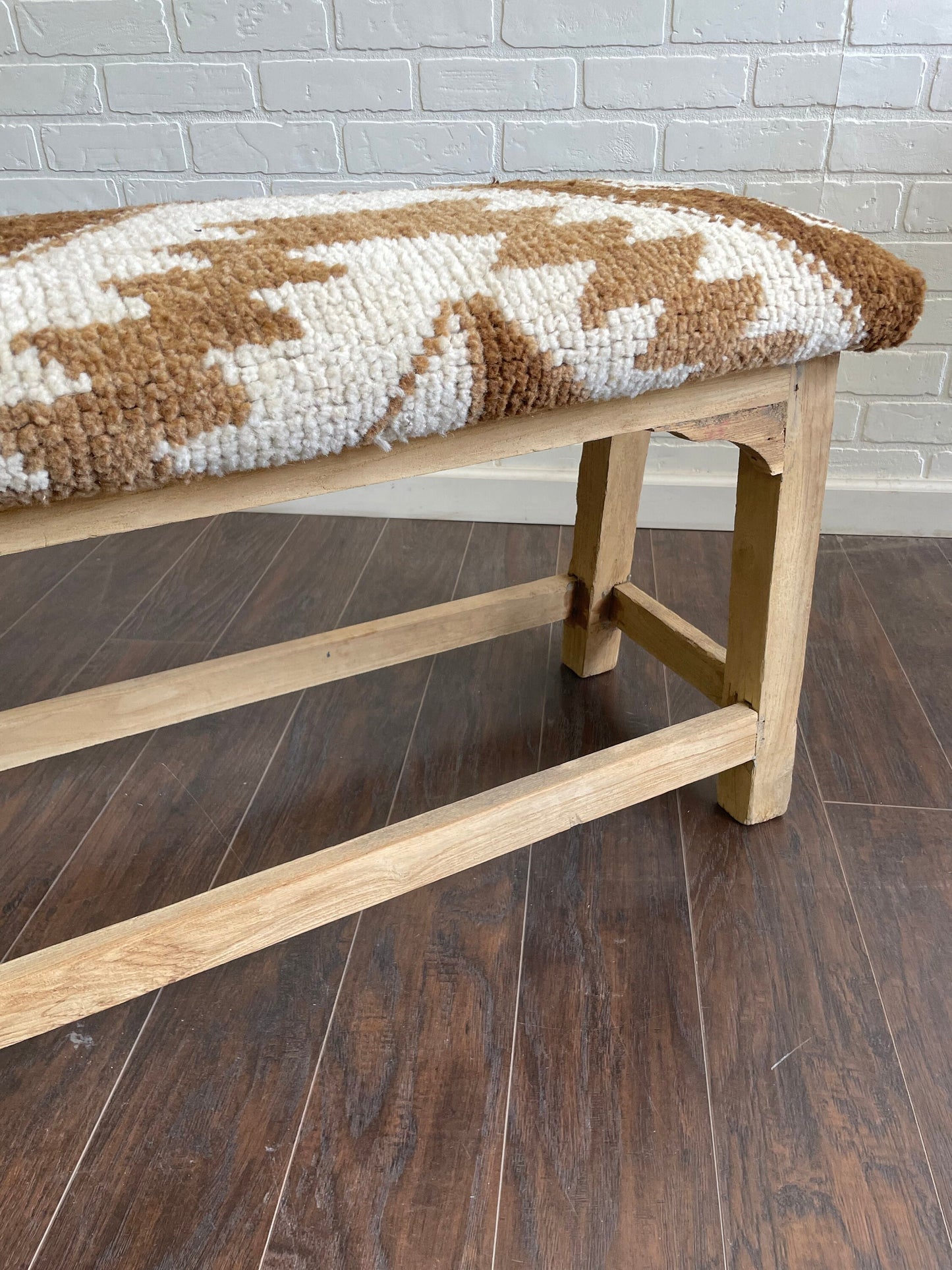 LG - Vintage Rug Upholstered Bleached Wood Bench