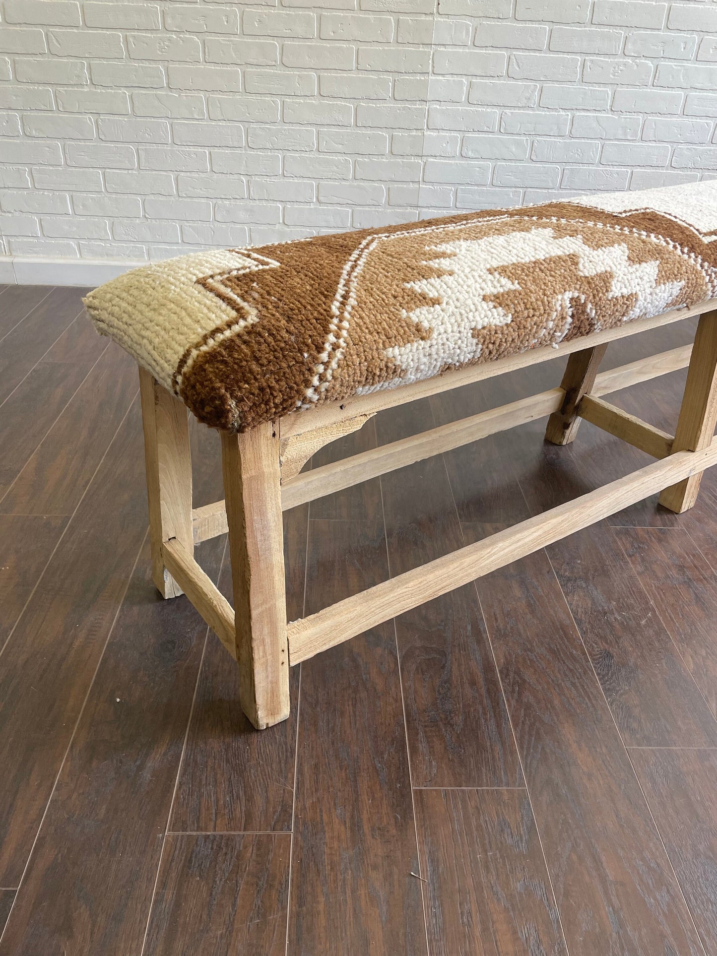 LG - Vintage Rug Upholstered Bleached Wood Bench