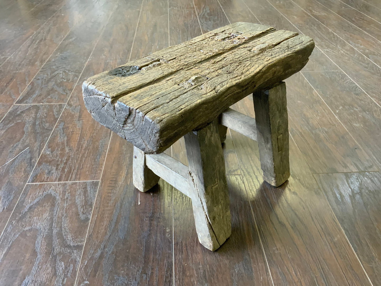 Vintage Reclaimed Elm Wood Mini Stool
