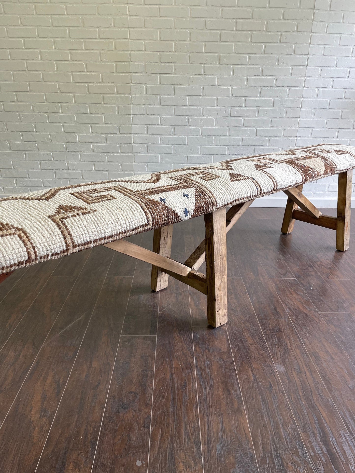 XL - Vintage Rug Upholstered Wood Bench