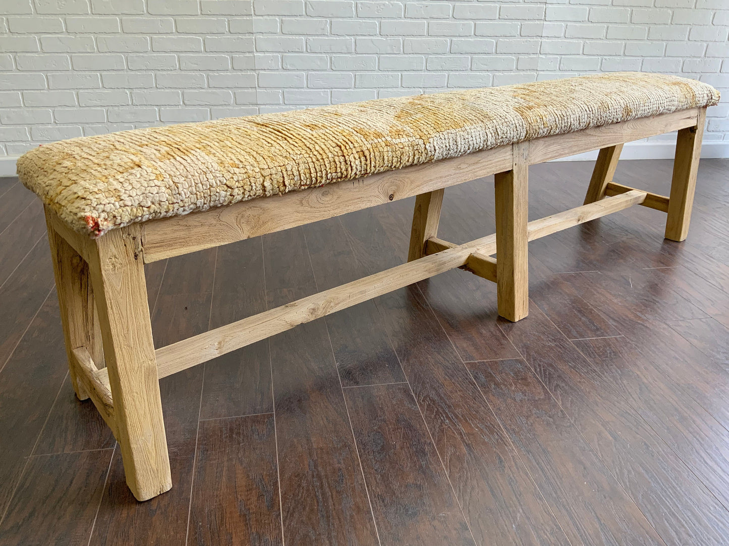LG - Vintage Rug Upholstered Bleached Wood Bench