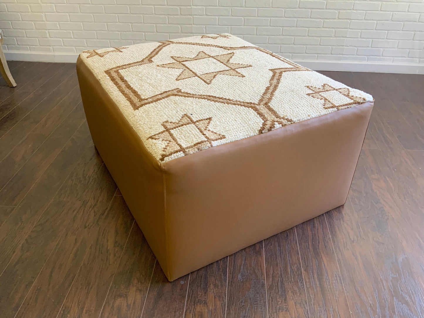 Handcrafted Vintage Rug Upholstered Ottoman