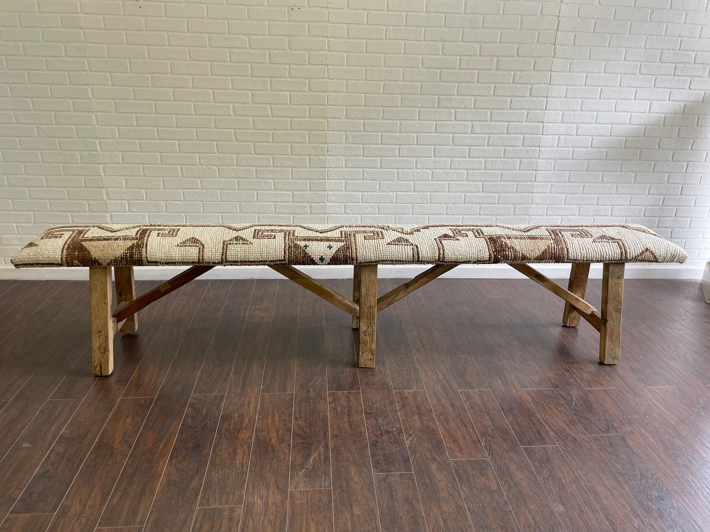 XL - Vintage Rug Upholstered Wood Bench