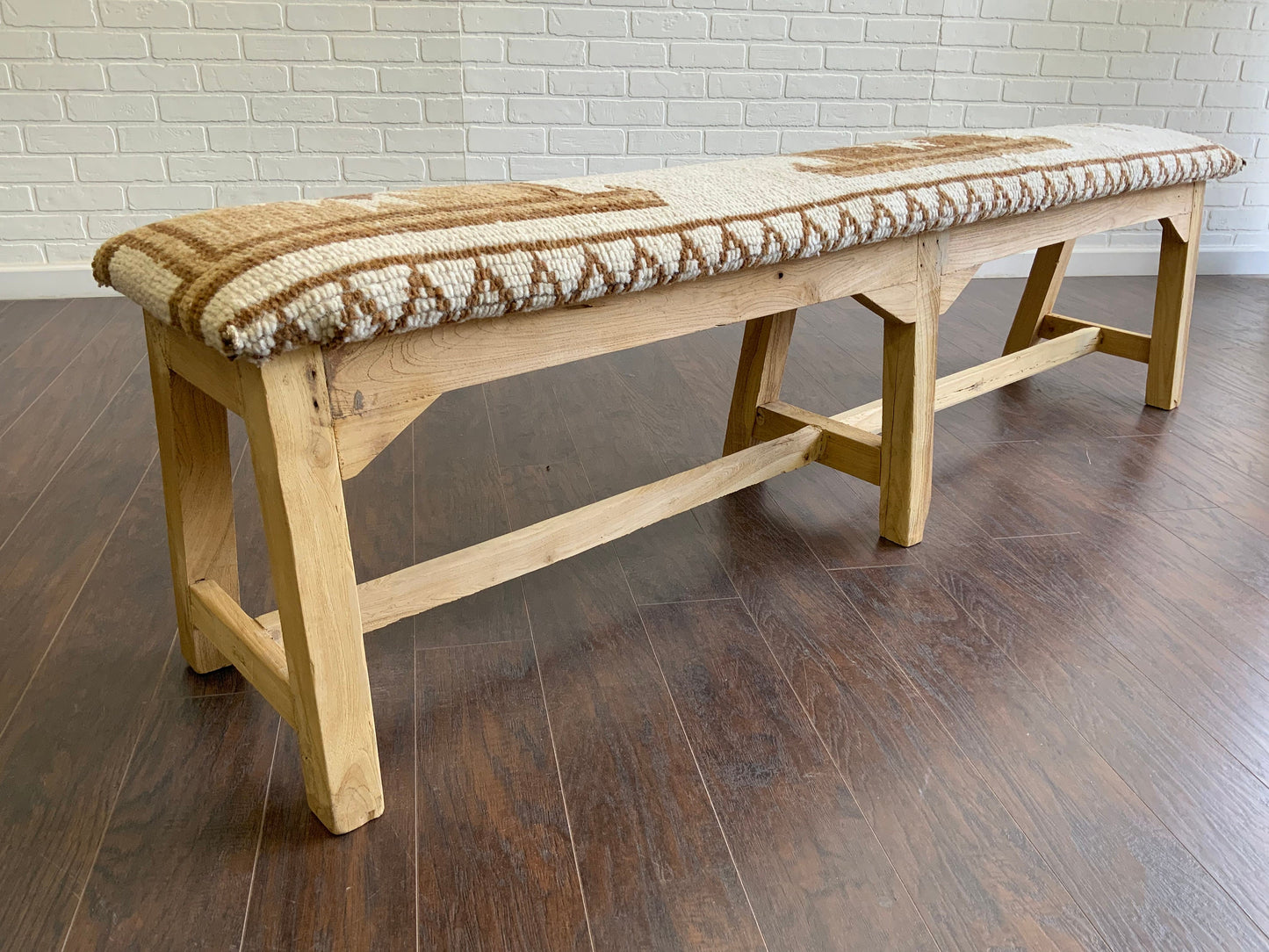 LG - Vintage Rug Upholstered Bleached Wood Bench
