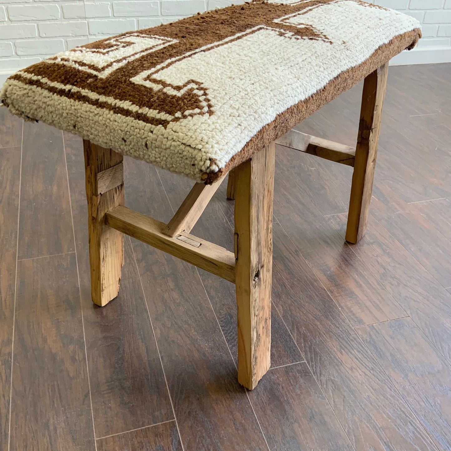 Med - Vintage Rug Upholstered Wood Bench