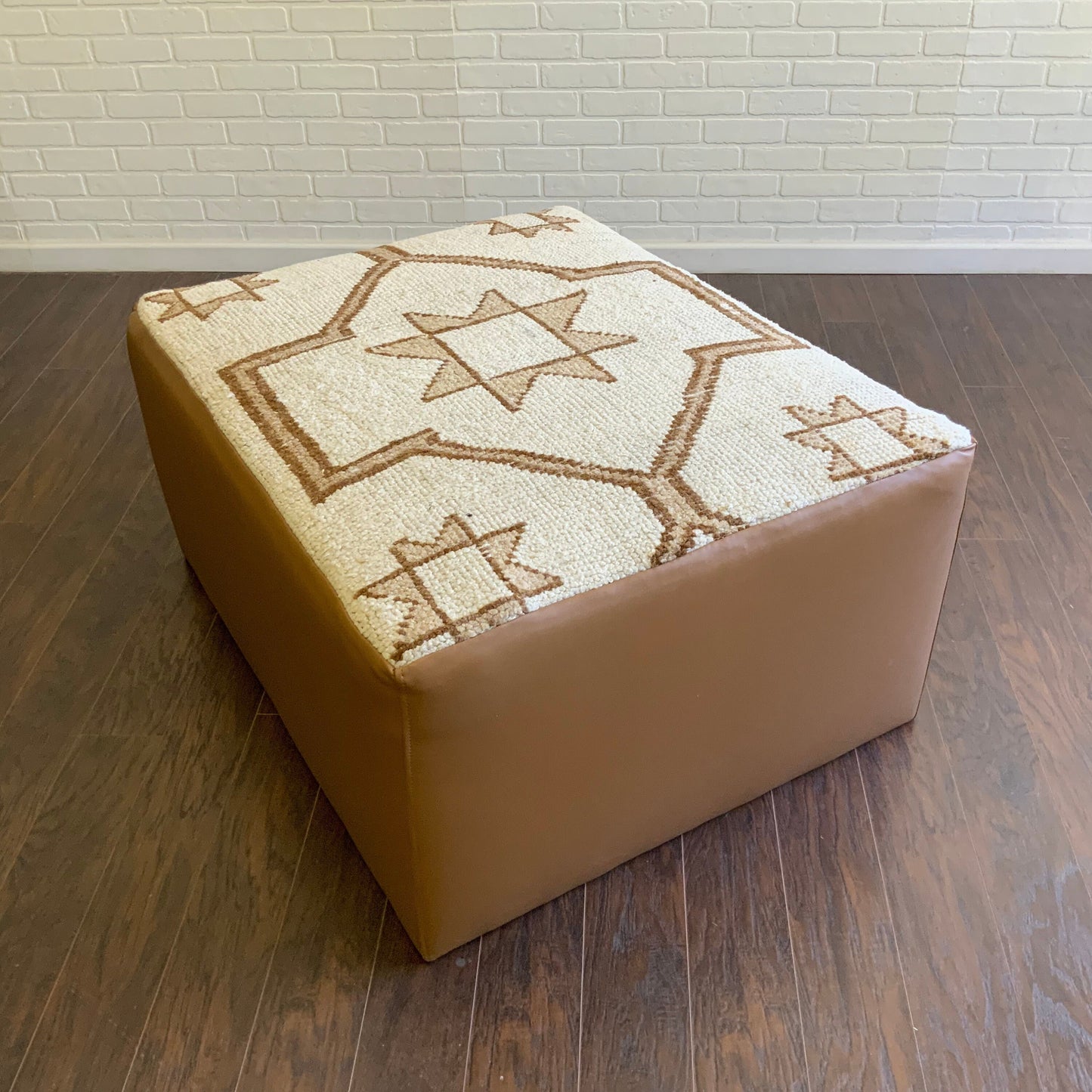 Handcrafted Vintage Rug Upholstered Ottoman
