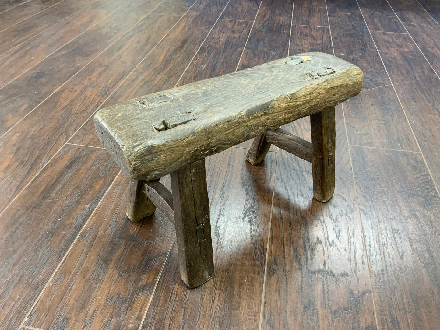Vintage Reclaimed Elm Wood Mini Stool