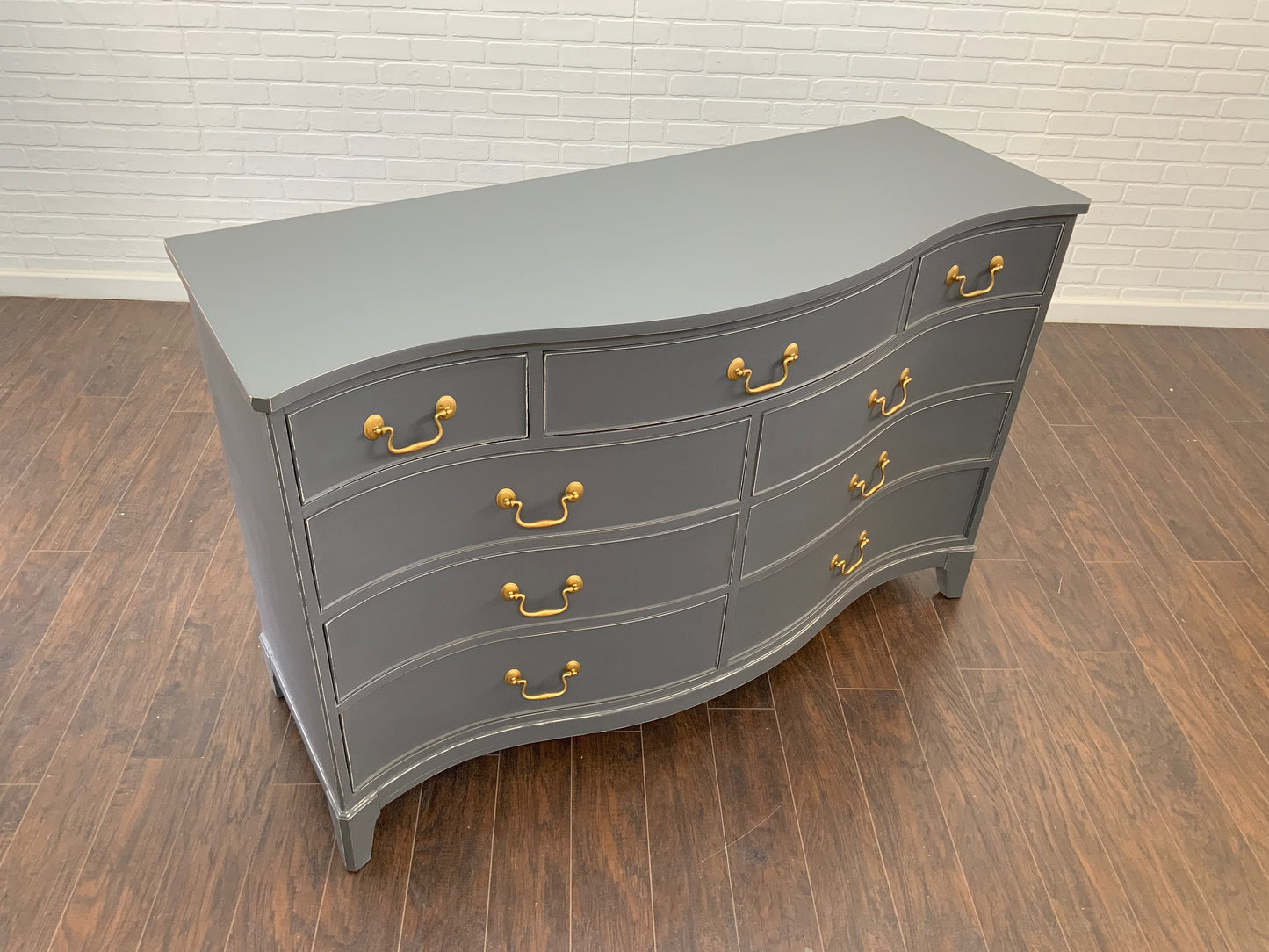 Vintage Serpentine Front Dresser - Slate Gray