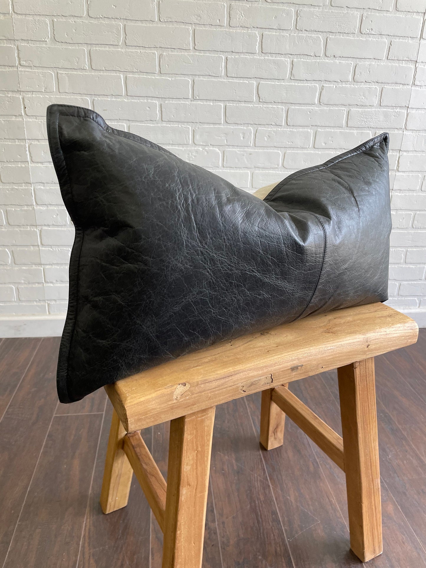 Leather Lumbar Pillow - Black - 14” x 26”