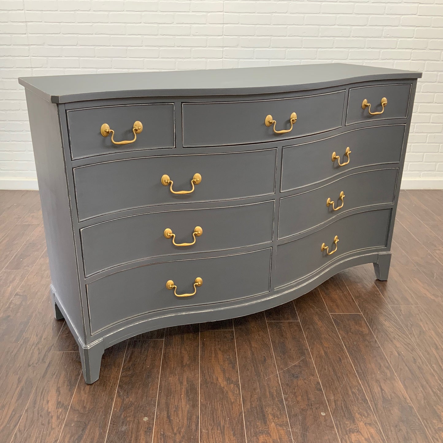 Vintage Serpentine Front Dresser - Slate Gray