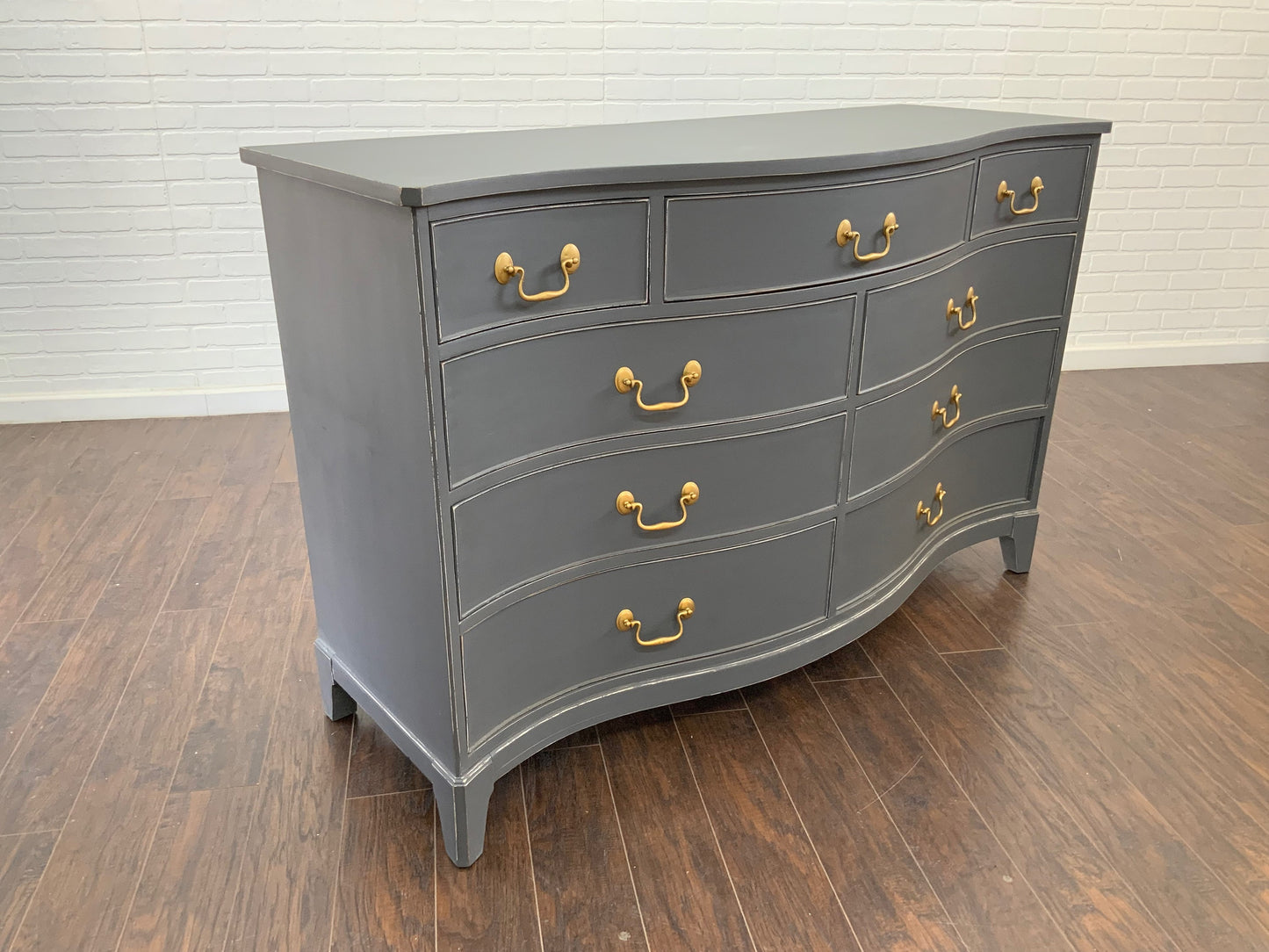 Vintage Serpentine Front Dresser - Slate Gray