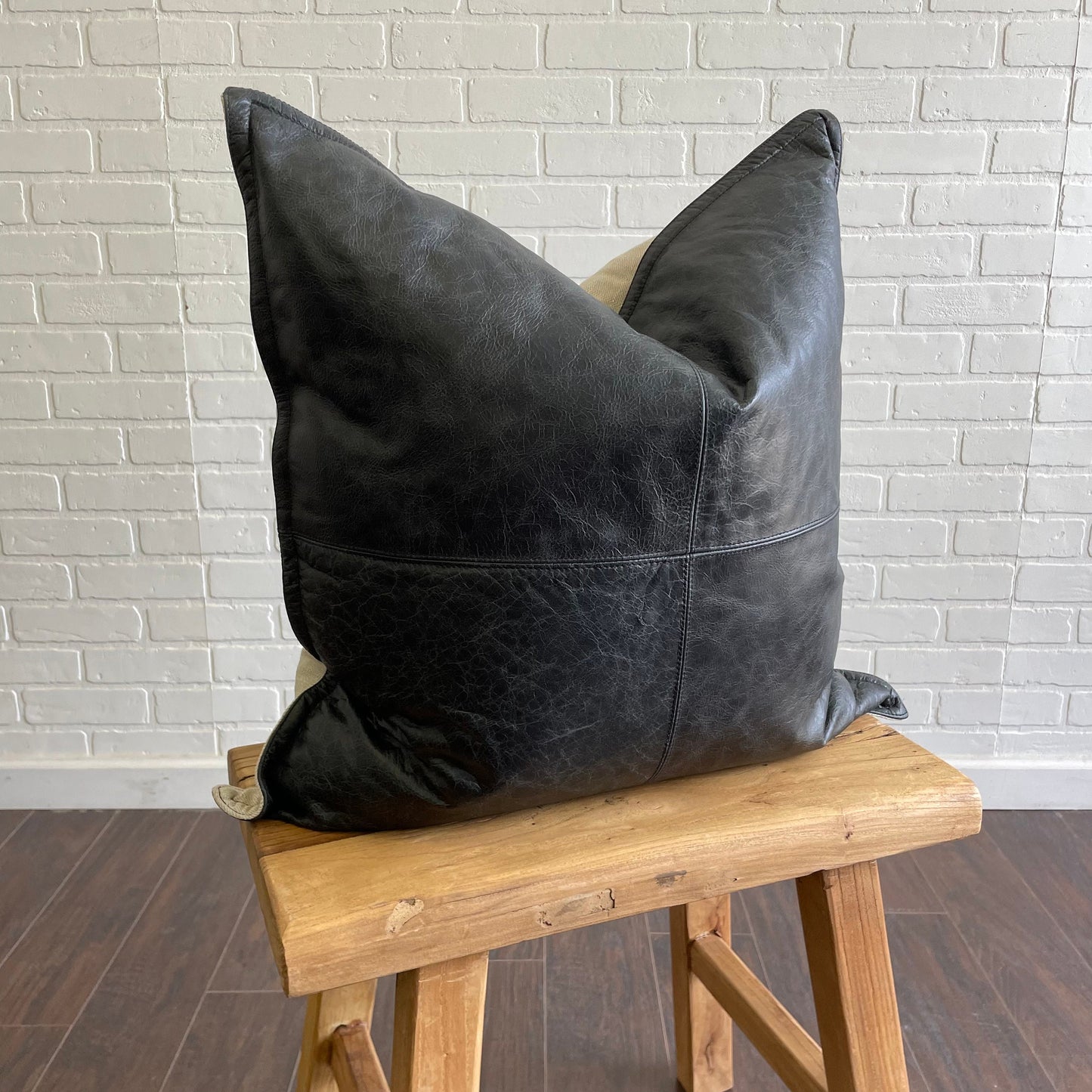 Leather Pillow - Black - 22” x 22”