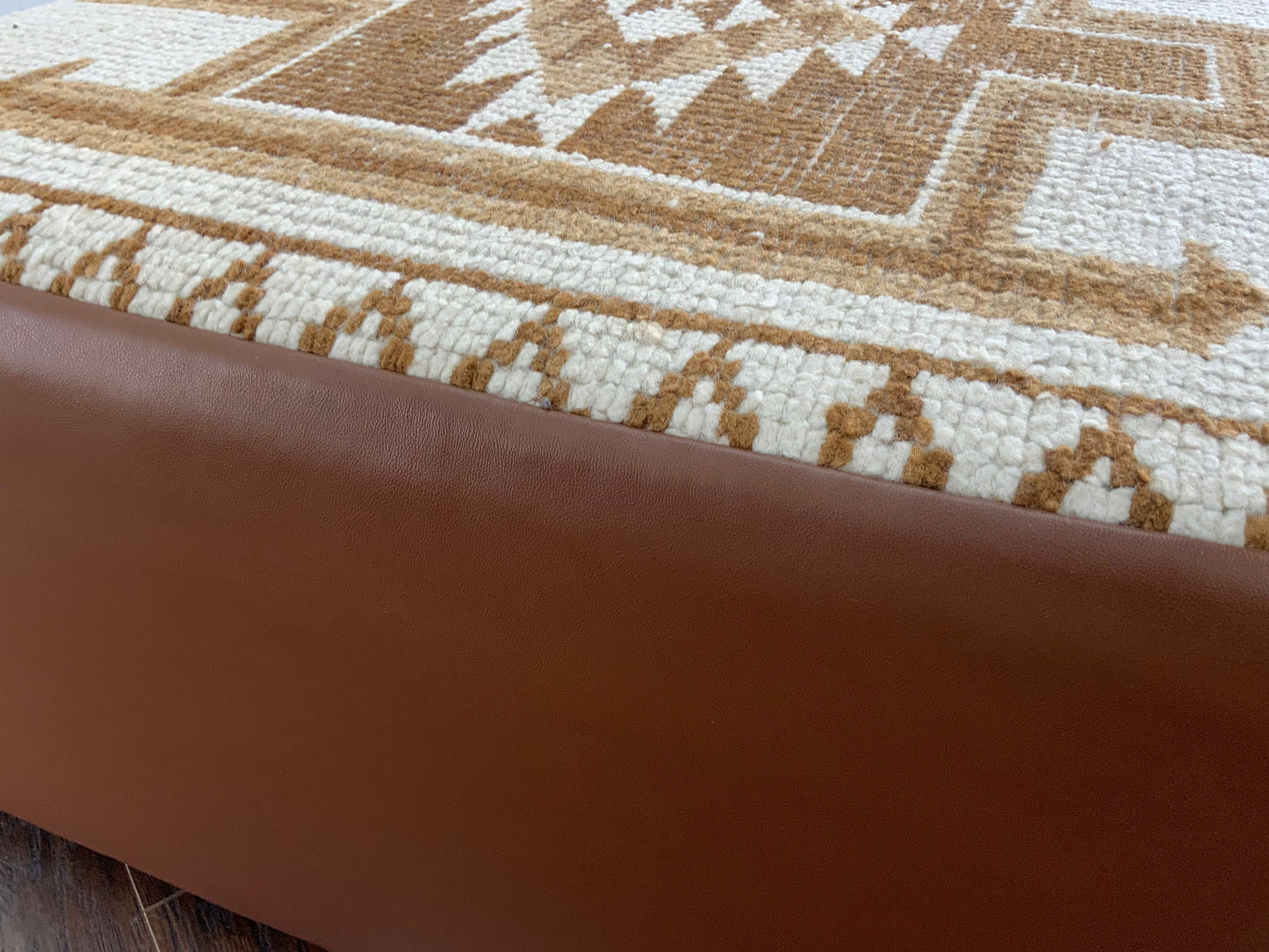Handcrafted Vintage Rug Upholstered Ottoman
