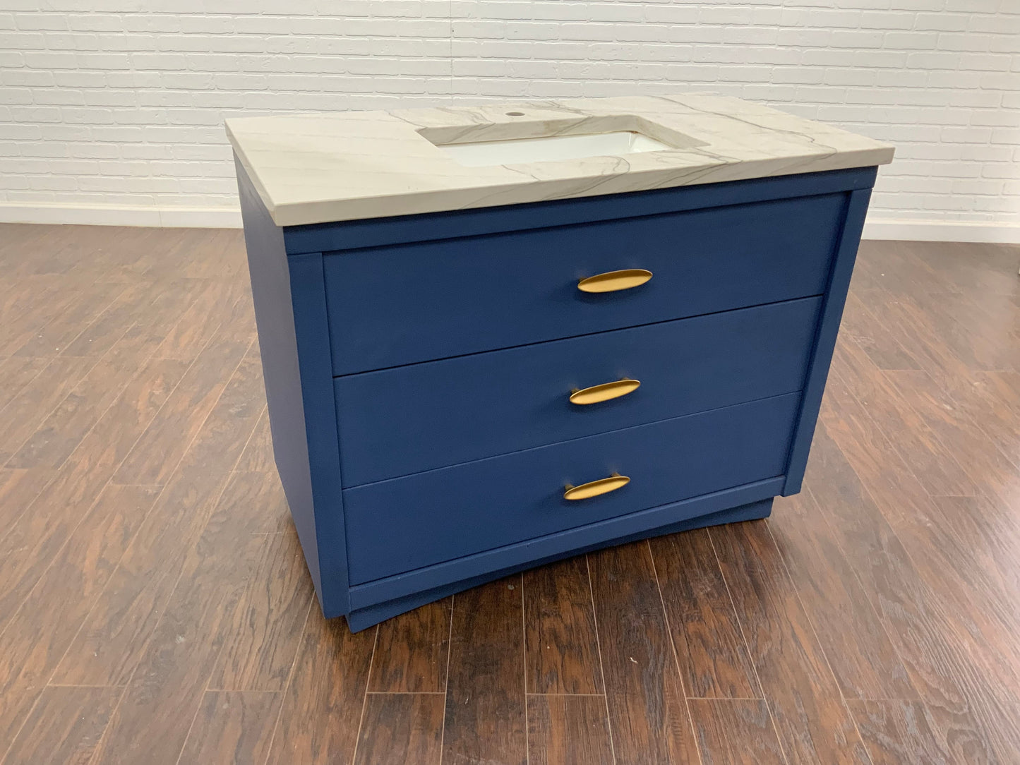 Vintage 3 Drawer MCM Design Bathroom Vanity - Cobalt Blue