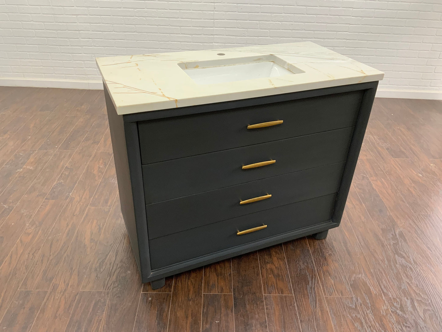 Vintage 4 Drawer MCM Design Bathroom Vanity - Charcoal