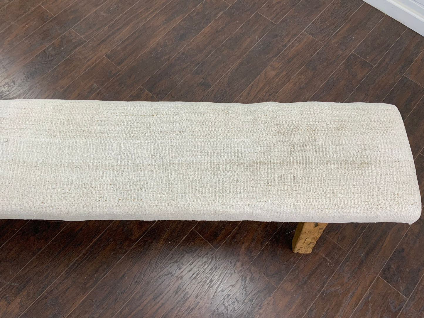 LG - Vintage Rug Upholstered Wood Bench - White Turkish Hemp