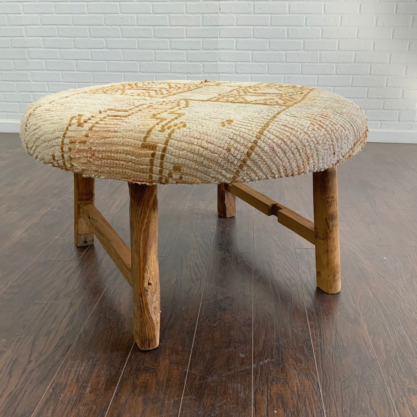 Handcrafted Vintage Rug Upholstered Ottoman - Elm Legs