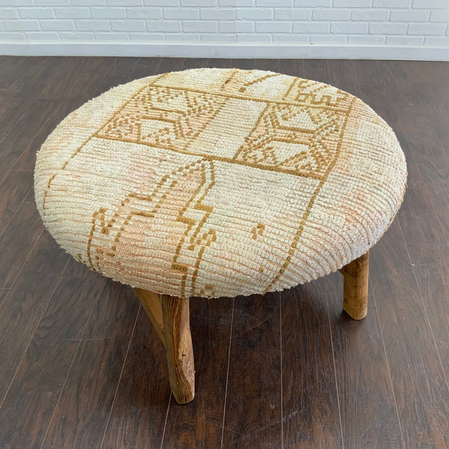 Handcrafted Vintage Rug Upholstered Ottoman - Elm Legs