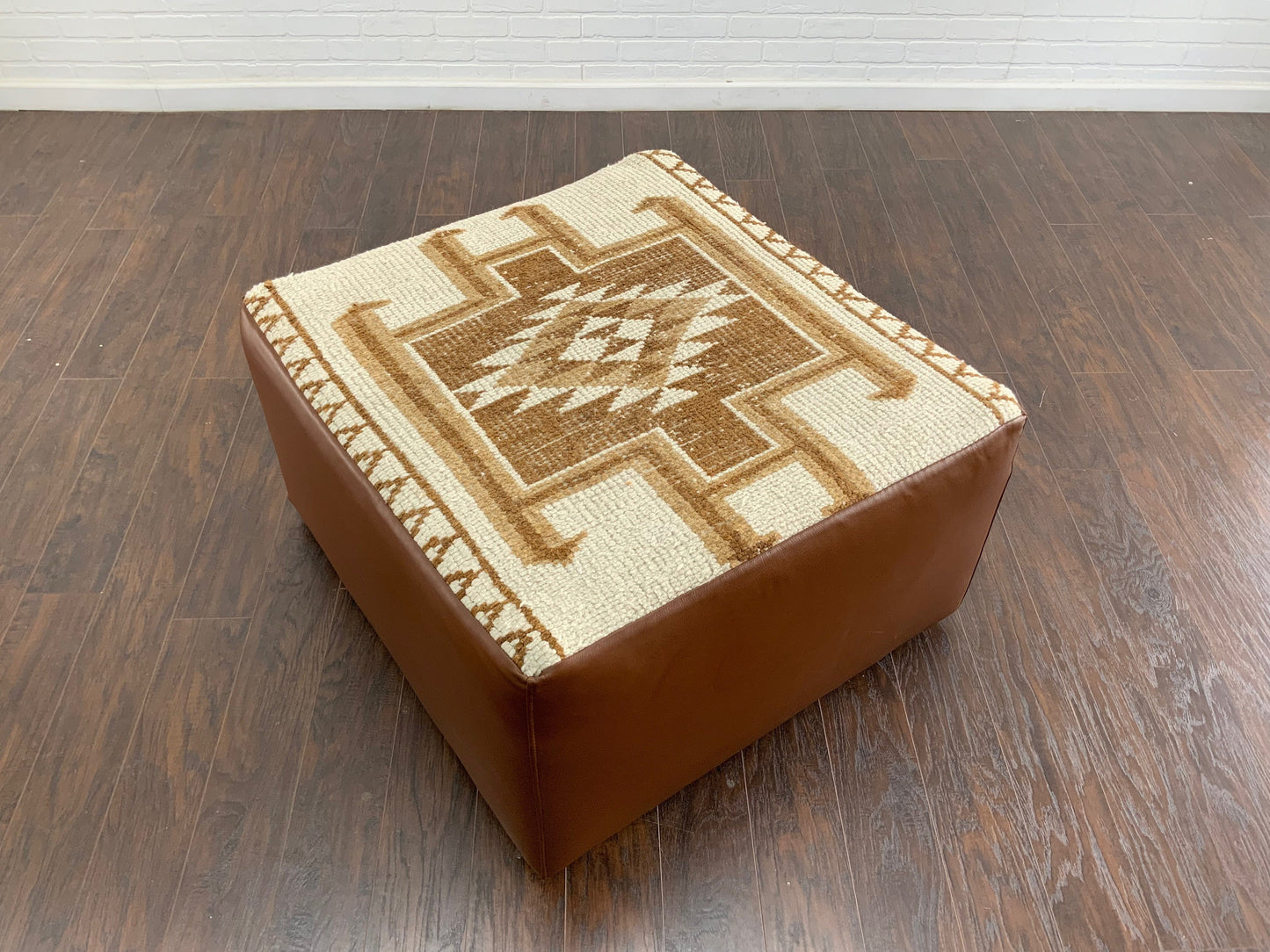 Handcrafted Vintage Rug Upholstered Ottoman