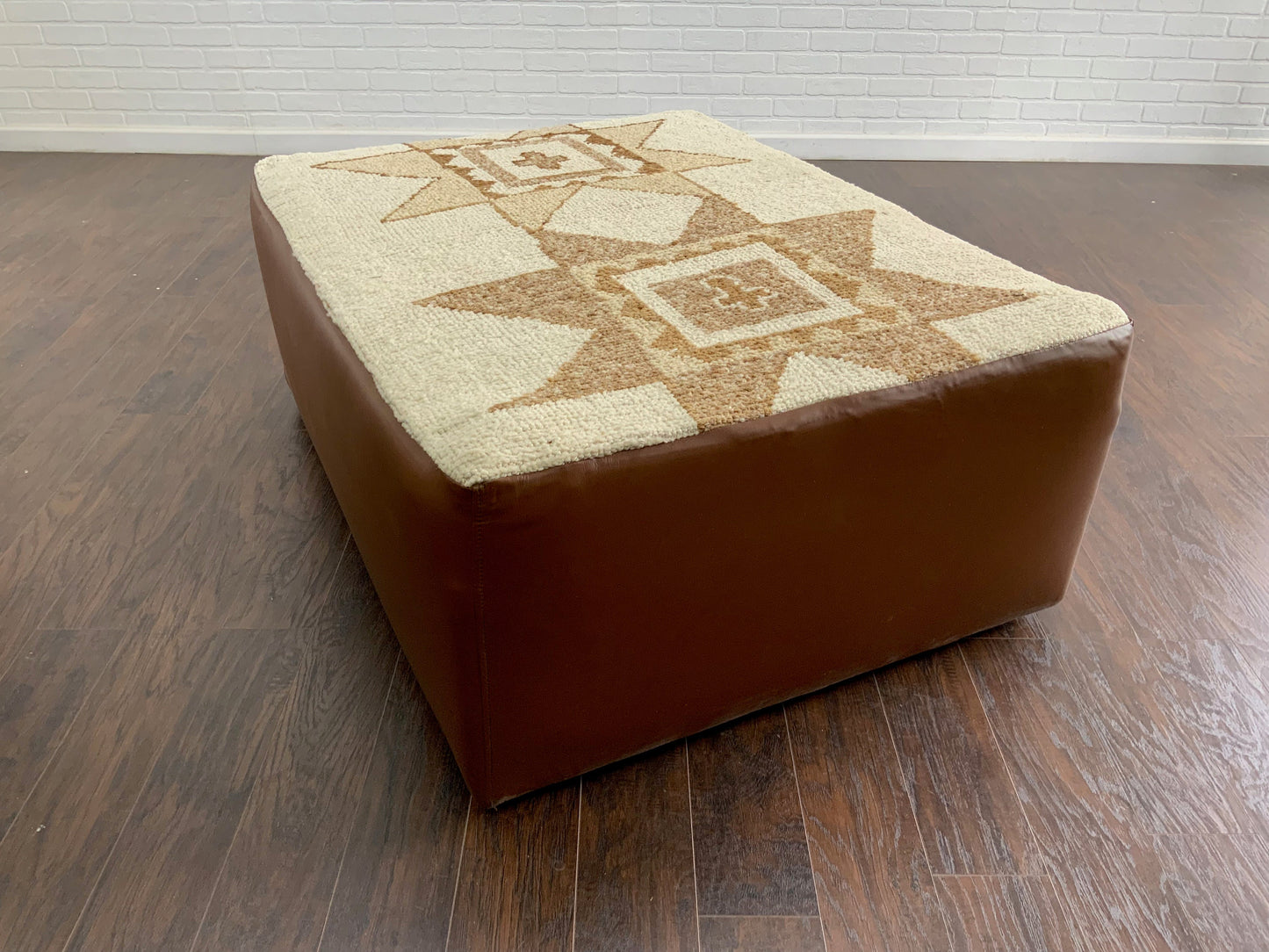 Handcrafted Vintage Rug Upholstered Ottoman
