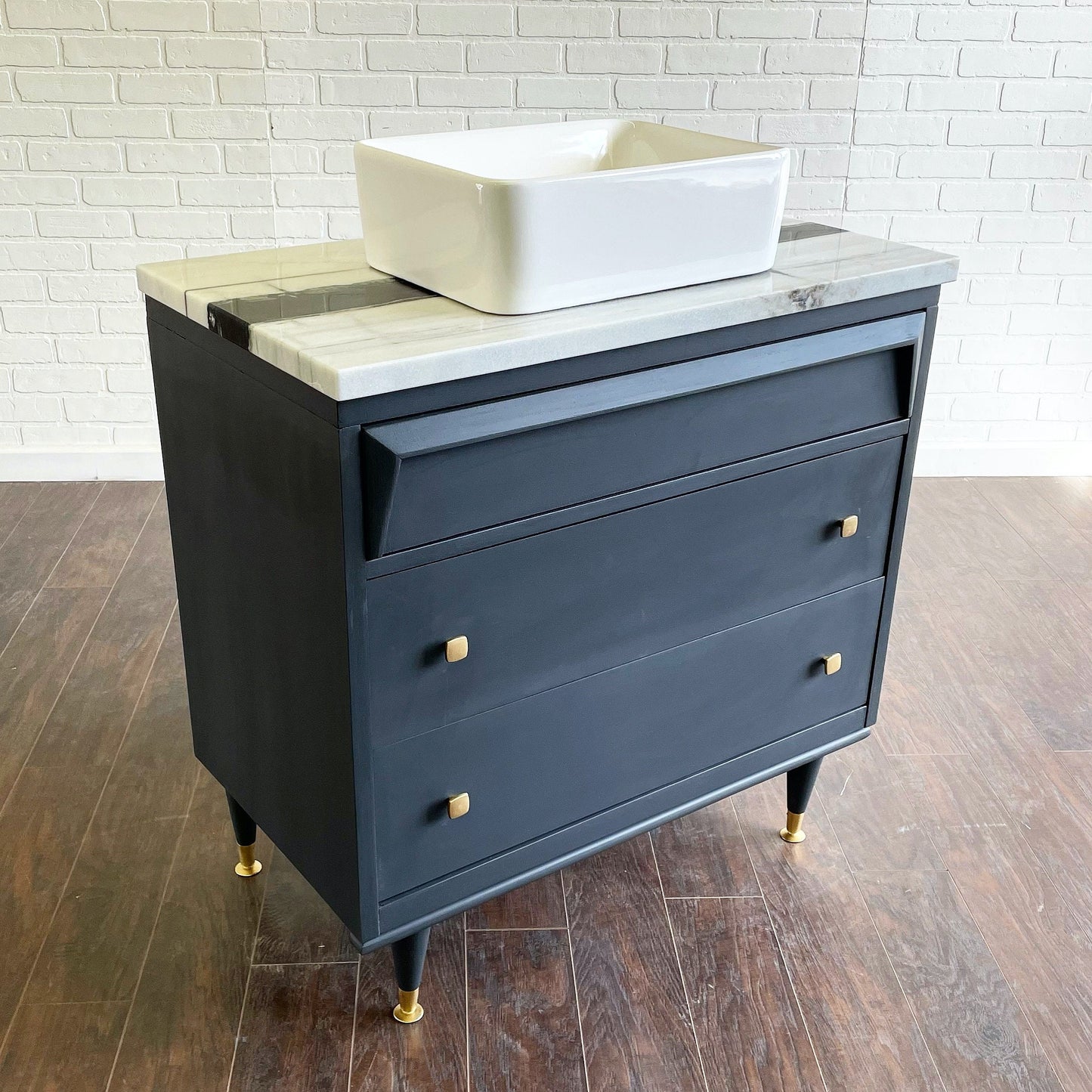 Vintage 3 Drawer MCM Design Bathroom Vanity - Charcoal