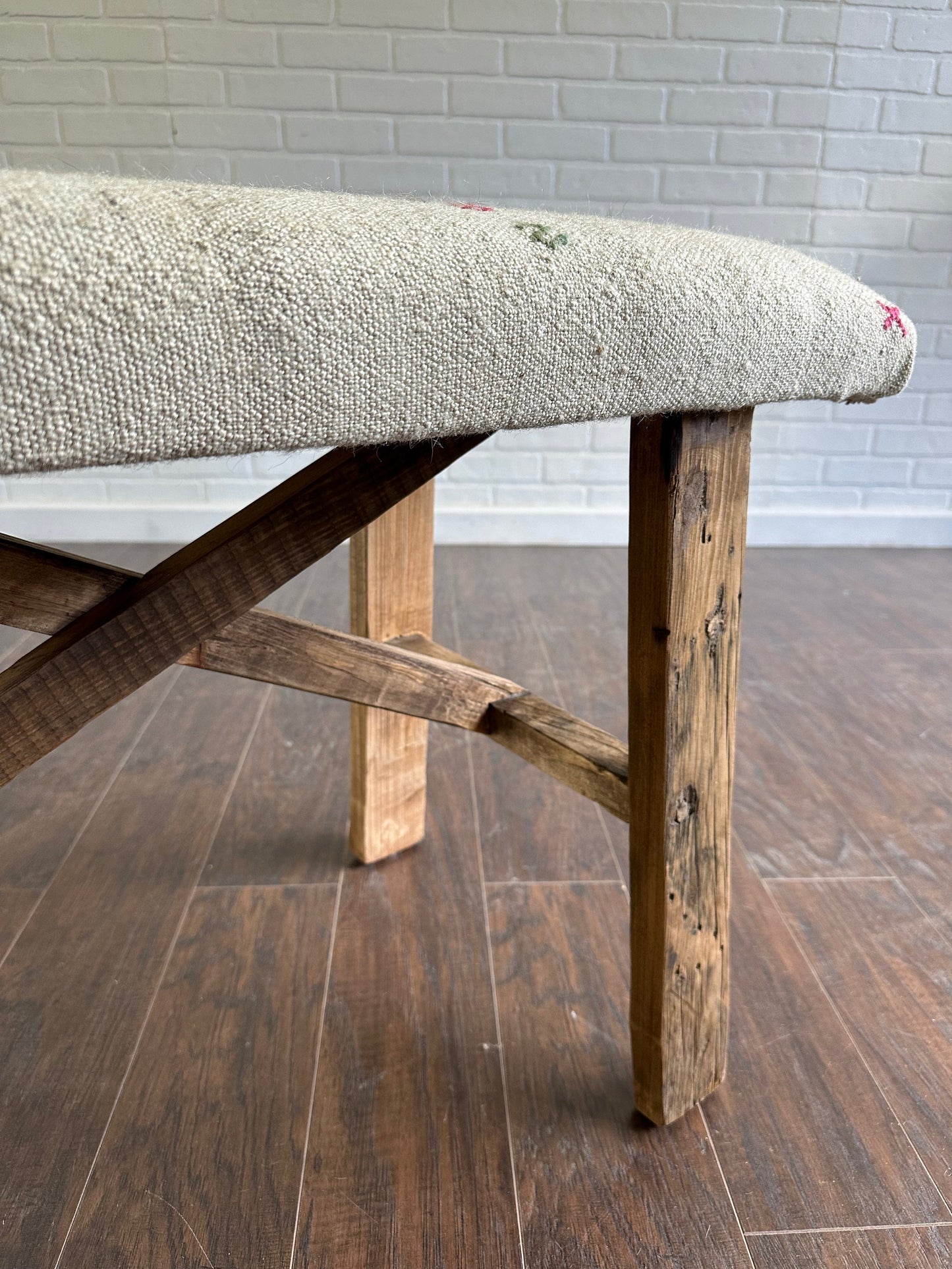Med - Vintage Rug Upholstered Wood Bench